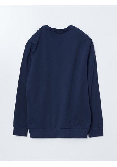 Lcwaıkıkı Classic Lacivert Bisiklet Yaka Uzun Kollu Baskılı Erkek Sweatshirt