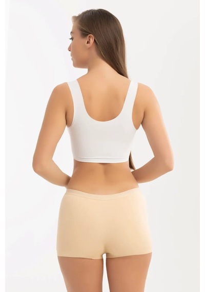 Terrien Premium Giyim Ofis Şık Basic Lazer Kesim Dikişsiz Kadın Boxer Külot 3'lü Paket Ten