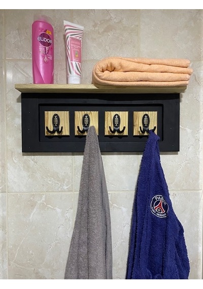 Dekoratif Ahşap Banyo Askısı Siyah