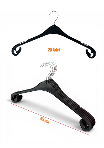 Bluz Askısı, Elbise Askısı, Tişört Askısı, Tunik Askısı, Gömlek Askısı, Siyah Renk, 43 Cm, 20 Adet