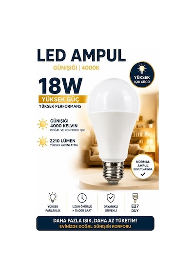 18w E27 Led Ampul 4000k Gün Işığı 5 Adet Led Lamba Diğer