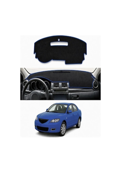 Mazda - 3 2003-2009 Uyumlu Torpido Koruma Kılıfı - Mavi Şeritli