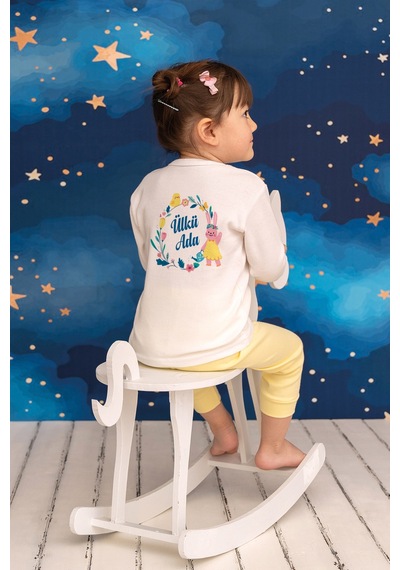 Pia Baby İsme Özel Kız Çocuk Pijama Takımı %100 Pamuk Penye İsim Baskılı Kişiye Özel Çocuk Pijaması 20013p14pi Krem