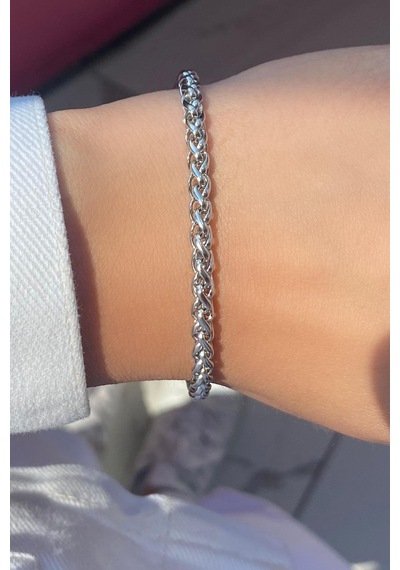 Örgü Model Paslanmaz Çelik Bileklik Unisex Erkek Bayan Zincir Künye Acb01-2 Metalik