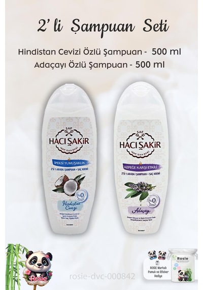 Hacı Şakir Hindistan Cevizi Şampuan 500 Ml, Adaçayı Şampuan 500 Ml Ve Rosıe