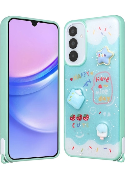 Zore Galaxy Uyumlu A25 Kılıf Parlayan Simli Kabartma Figürlü Cevze Kapak - Yeşil Yeşil
