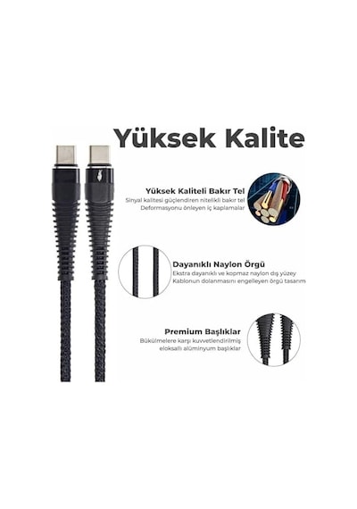 Type-c To Type-c Pd 5a 32w Örgülü Hızlı Şarj Ve Data Kablosu 1 Metre