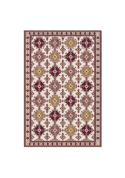Kartela Halı Afgan Türkmen Desenli Otantik Halı Bordo Kaymaz Taban Makinede Yıkanabilir 60x90 Cm