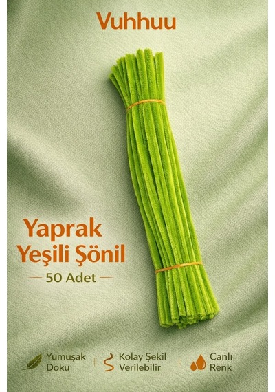 Şönil Tel Yaprak Yeşili 50 Adet Pipe Cleaner Hobi Malzemesi El İşi Ve Çiçek Yapımı İçin