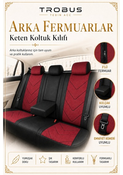 Opel Zafira 5 Kişi 2003-2011 Uyumlu Leosport Serisi Ortopedik Keten Oto Koltuk Kılıfı Kırmızı Siyah