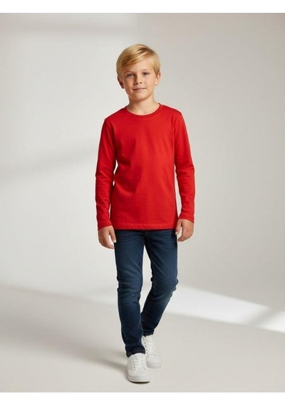Zekids Erkek Çocuk Pamuklu Uzun Kol Basic T-shirt-16713 KIrmızı