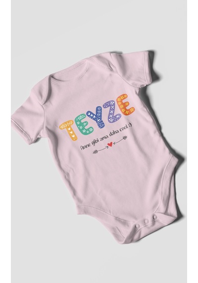Morivokids Teyze Anne Gibi Ama Daha Cool Kısa Kollu Bebek Body %100 Pamuk Bebe Pembe