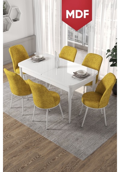 Canisa Kor Serisi MDF 70x114 Açılabilir Mutfak Masası Takımı Beyaz Masa 6 Hardal Sandalye Masa Beyaz Sandalyeler Hardal Sarısı Canisa Kor Serisi MDF 70x114 Açılabilir Mutfak Masası Takımı Beyaz Masa 6 Hardal Sandalye Masa Beyaz Sandalyeler Hardal Sarısı