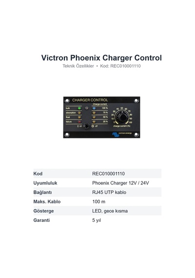 Victron Energy Phoenix Charger Control Uzaktan Kontrol Paneli Phoenix Şarj Cihazları İçin Rec010001