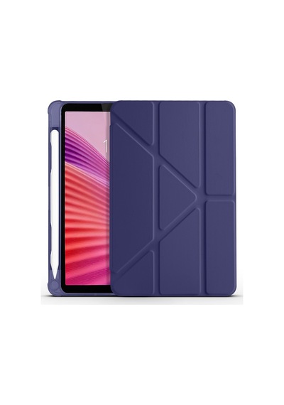 Lenovo Tab One 8.7 2025 Tb-305fu Uyumlu Kalem Bölmeli Dönebilen Üçgen Standlı Tri Folding Tablet Kılıfı - Lacivert - T41659