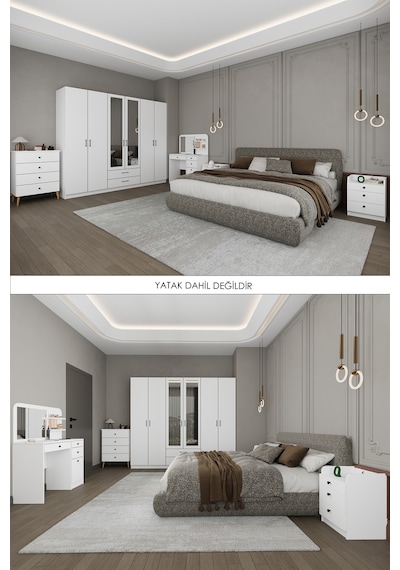 Yatak Odası Takımı 5 Parça %100 Mdf Gardırop Şifonyer Makyaj Masası Komodin Ytk01
