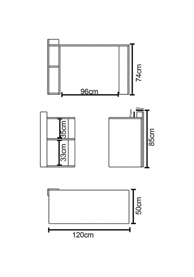 Level Bilgisayar Masası, Pc Masası, Raflı Çalışma Masası - Beyaz
