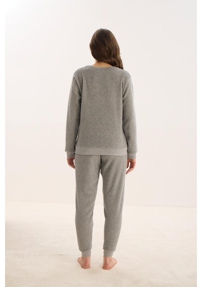 Sevim Kadın Uzun Kol Polar Gri Melanj Pijama Takım C1t5n1o61 001