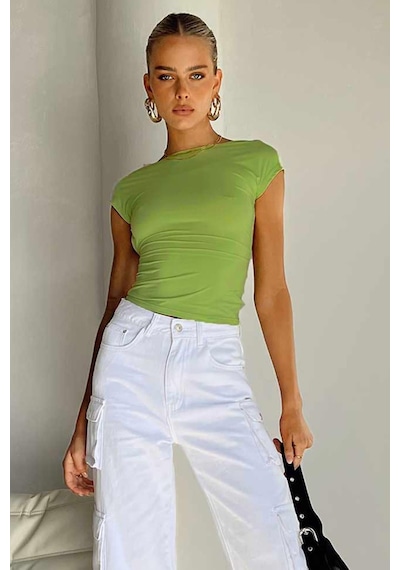 Madmext Yeşil Sırt Dekolteli Crop Kadın Bluz Mg1851 Yeşil