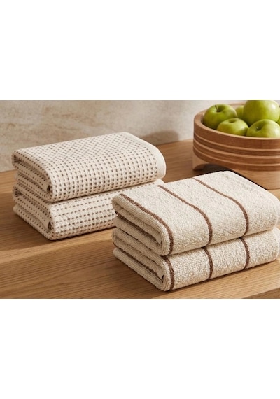 Biçomi-naturel 6 Lı Ultra Emici %100 Pamuk Mutfak & El Havlusu Seti 30x50 Cm - Bej