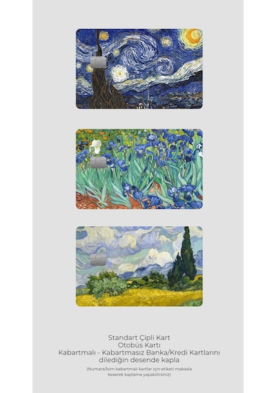 3'lü Van Gogh Tabloları Seri 2 - Papara, Tosla, Otobüs Kart Kaplama Stickeri Kredi Kartı Için Diğer