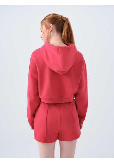 Loose Crop Kadın Sweatshirt Kırmızı
