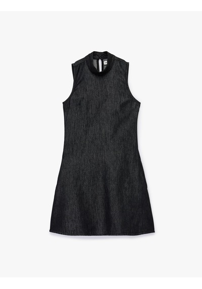 Koton Dik Yaka Kolsuz Mini Denim Elbise Siyah 6sal80024md