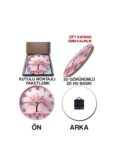 Blossom Time 3d Görünümlü Çiçek Ağacı Mdf Duvar Saati Sdw270 Renkli