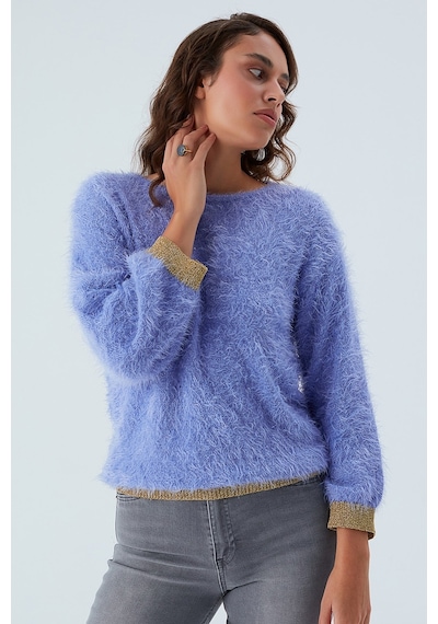 Peraluna De Vılle Pullover Kol Ve Etek Ucu Simli Kadın Triko Kazak Lila-lila Lila
