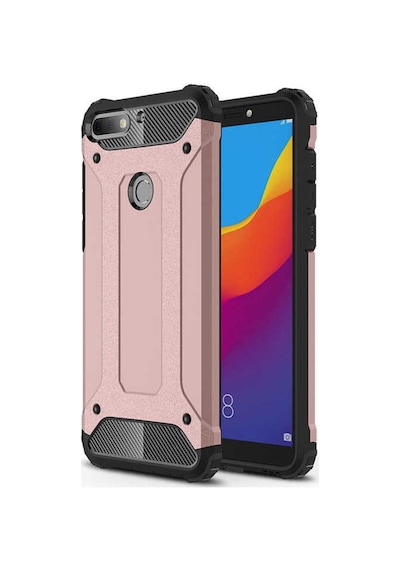 Noktaks - Y7 2018 Uyumlu - Kılıf Çift Katman Zırh Tank Crash Military Kapak - Rose Gold Rose Gold