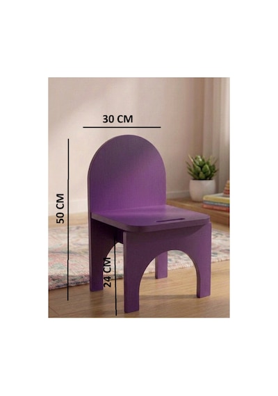 Montessori Mdf Çocuk Sandalyesi, Modern Tasarım, Güvenli Ve Dayanıklı Ahşap Çocuk Sandalyesi Mor