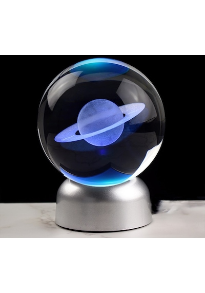 Işıklı Satürn Cam Küre 8cm 6cm