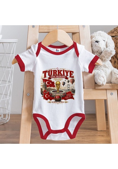 Bk Gift Türkiye Taraftar Temalı 2026 Dünya Kupası Tasarımlı Kırmızı Bebek Body Zıbın-1 Tek Yürek Milli Takım Ruhu