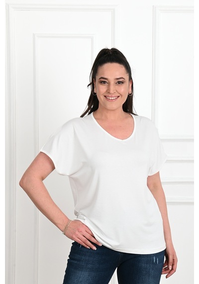 Kadın V Yaka Büyük Beden T-shirt 1486-23 001
