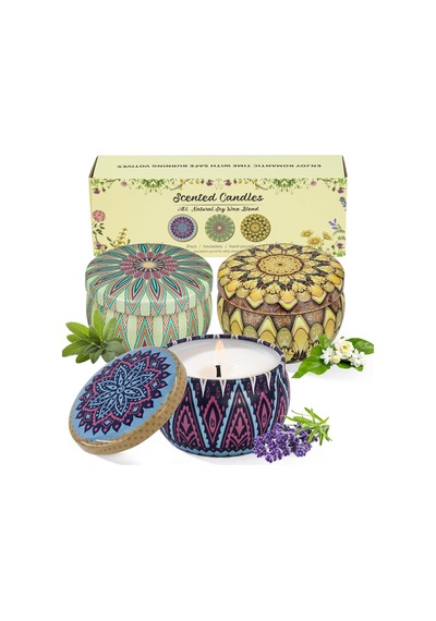 Mum Hediye Seti Bohem Çiçek Kokusu Kokulu Soya Mumları Kadın Hediyeleri 2.5 Oz Stres Giderici Aromaterapi Mumları, Diwali, Doğum Günü Hediyeleri, 3'lü Paket Diğer