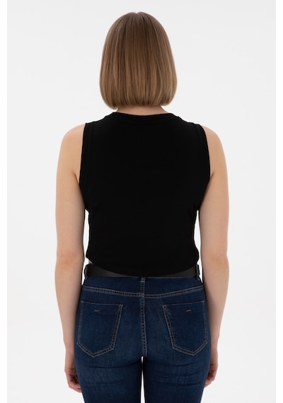 U.S. Polo Assn. Kadın Siyah Kolsuz Bisiklet Yaka Crop Basic Tişört 50305695-VR046