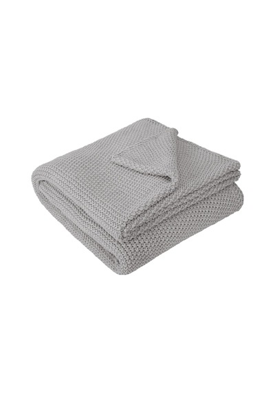 The White Company Lyra Throw, Yumuşak Pamuk Örgü Battaniye, 140 X 200 Cm Polyester Battaniye Gri Tek Ebat