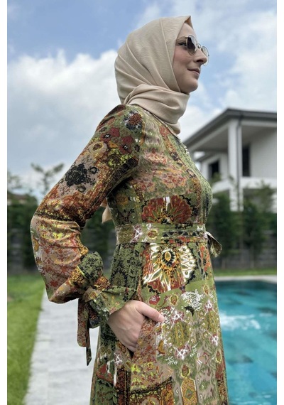 Rabia Şamlı Nehir Elbise Yeşil Normal