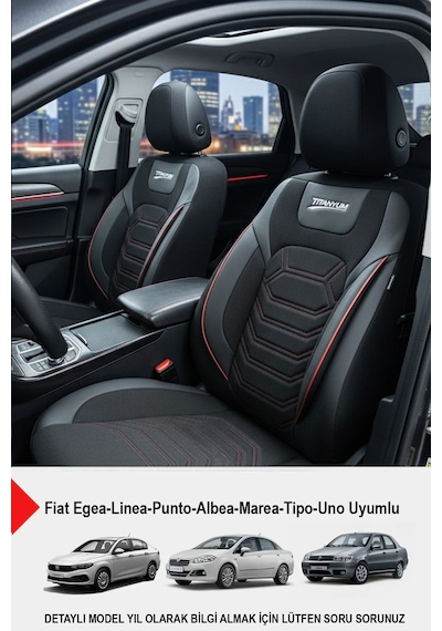 Titanyum Serisi Lüks Keten Oto Koltuk Kılıfı Fiat Egea-linea-punto-albea-tipo-uno Uyumlu Kırmızı