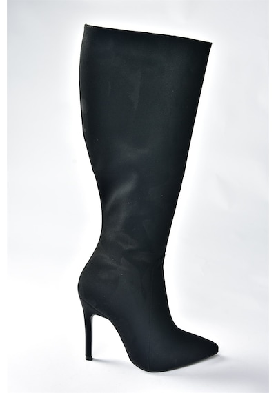 Fox Shoes Siyah Süet İnce Topuklu Sivri Burun Kadın Çizme N372530102 Siyah-süet