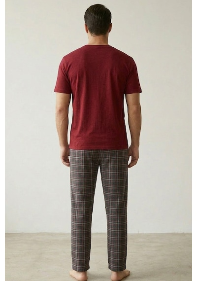 Siyah İnci Örme Kısa Kollu Pijama Takım 8006 Bordo
