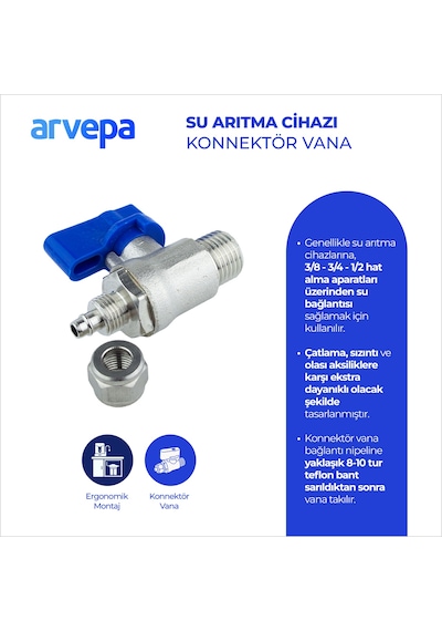 Arvepa Su Arıtma Cihazı Konnektör Vana - Ekstra Dayanıklı (Metal)