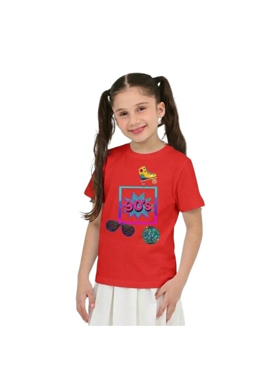 Erdem Kıds Unisex 90'lar Temalı Baskılı Pamuklu Basic T-shirt Kırmızı