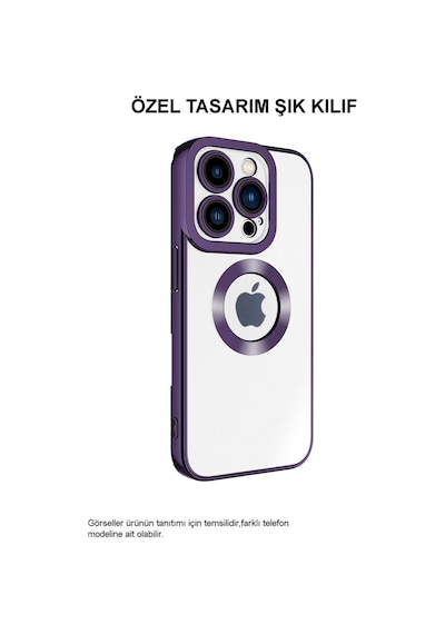 Apple Uyumlu iPhone 15 Yanları Renkli Lens Korumalı Logo Gösteren Şeffaf Luxury Silikon Kılıf