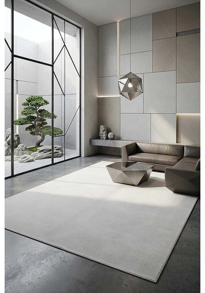 Geometrik Abstract Desenli Prato İpeksi Lüks Viskon Halı Pr03 Gri Krem-gri