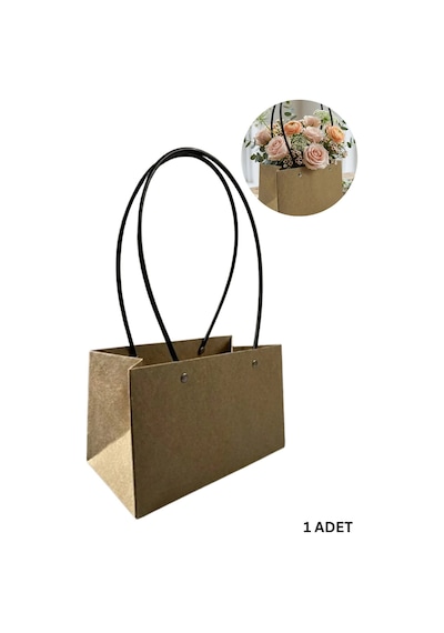 Kraft Çiçek Çantası, Su Geçirmez Metal Saplı Hediye Ve Saksı Taşıma Çantası, 11.5x21x13 Cm, 1 Adet
