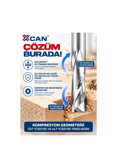 Kompresyon Spiral Freze Ucu Ø6 Mm 6 Mm Şaft 22 Mm Kesim