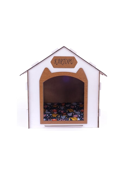 Ahşap Özel İsim Baskılı Dekoratif Kedi Evi-kulübesi, Kediler İçin Kulübe, Kedi Kulübesi Beyaz-ceviz