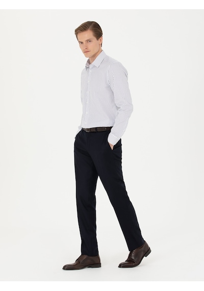 Cacharel Koyu Lacivert Slim Fit Yün Karışımlı Kumaş Pantolon