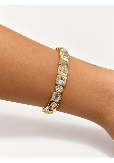 Les Petites Mains Kalp Yıldız Ve Çiçek Figürlü Zirkon Taşlı Gold Lastikli Bileklik Gümüş